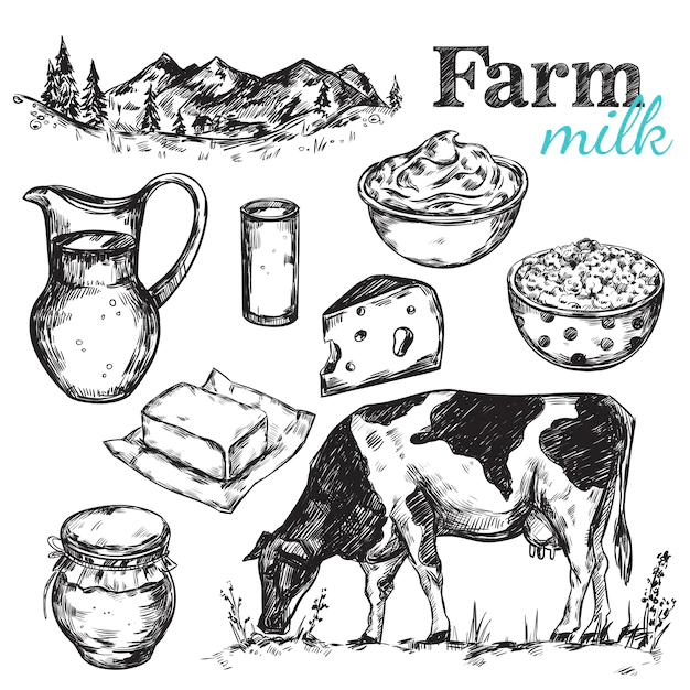 Free Vector | Cow and nature milk sketch