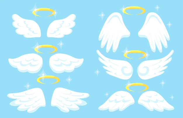 Free Vector | Creative angel wings with gold nimbus flat pictures set