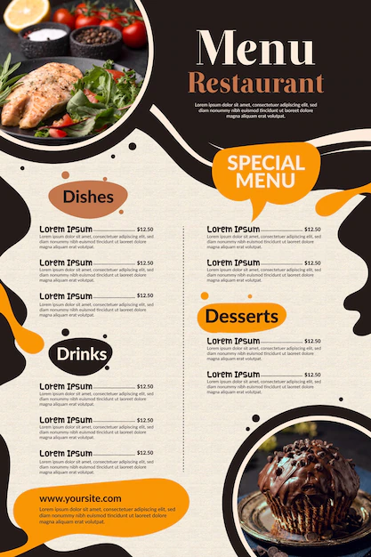 Free Vector | Creative restaurant menu for digital use with photo