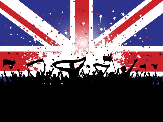 Free Vector | Crowd silhouette on a english flag background
