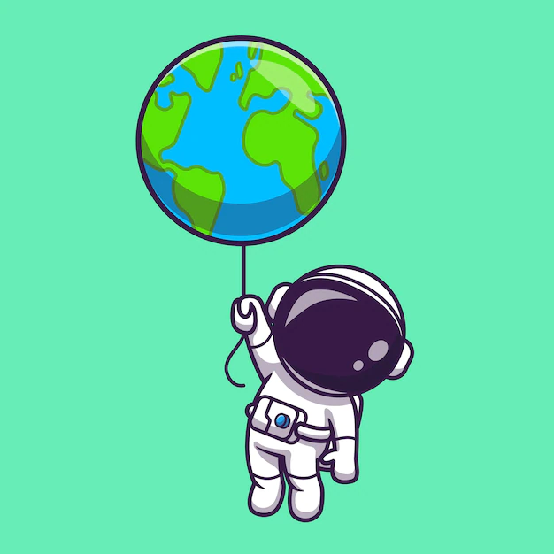 Free Vector | Cute astronaut floating with earth world balloon cartoon vector icon illustration. science technology icon concept isolated premium vector. flat cartoon style.