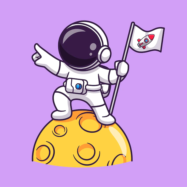 Free Vector | Cute astronaut holding flag on moon cartoon vector icon illustration science technology icon concept isolated premium vector. flat cartoon style