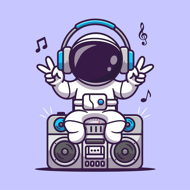 Free Vector | Cute astronaut listening with boombox cartoon vector icon illustratiod. science technology icon concept isolated premium vector. flat cartoon style