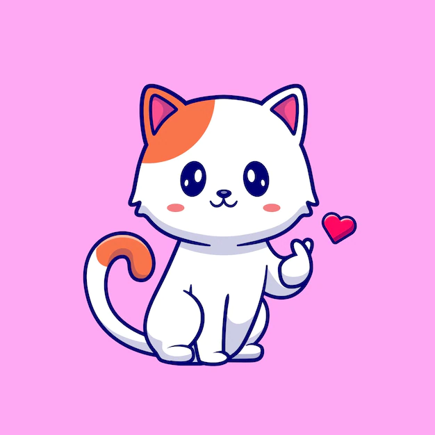 Free Vector | Cute cat with love sign hand cartoon   illustration. animal nature  concept isolated  . flat cartoon style