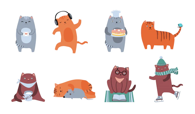Free Vector | Cute cats  icon kit