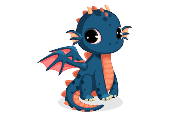 Free Vector | Cute dark blue baby dragon cartoon