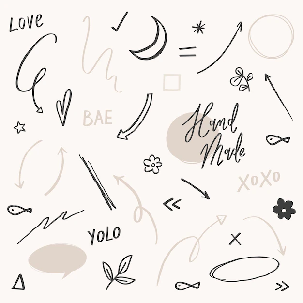 Free Vector | Cute doodle set in black and gray tone
