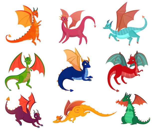 Free Vector | Cute fairy dragons set