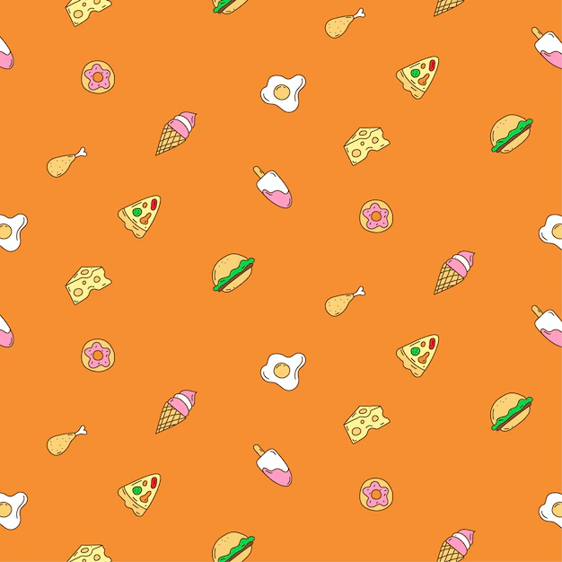 Free Vector | Cute food seamless pattern on orange background