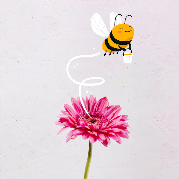 Free Vector | Cute hand drawn bee with a honey jar