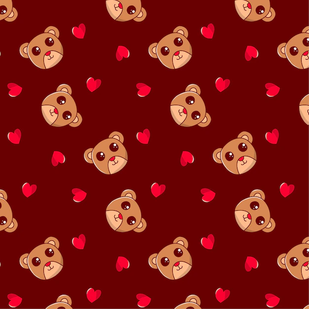 Free Vector | Cute head of bear seamless pattern with love element