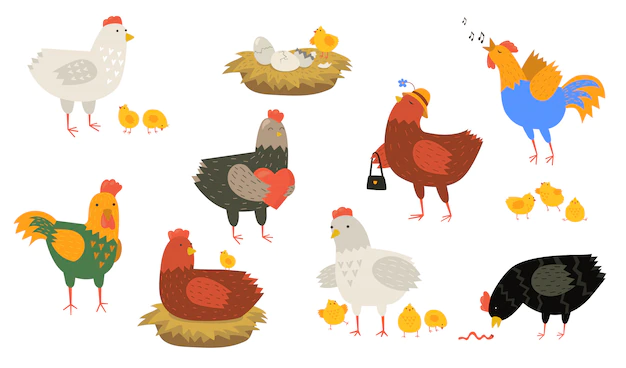 Free Vector | Cute hens and roosters set