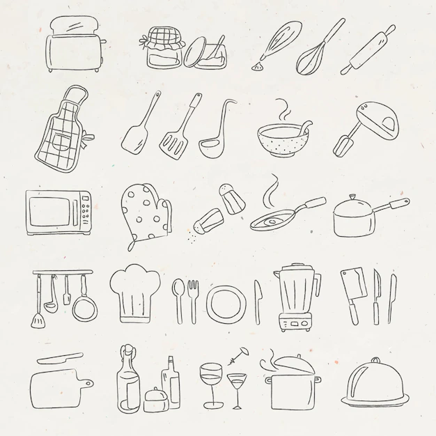 Free Vector | Cute kitchen utensils doodle sticker set