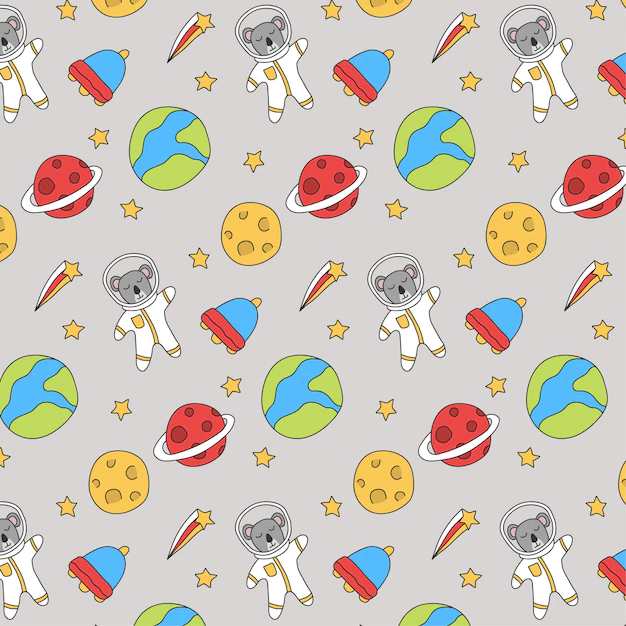 Free Vector | Cute koala space pattern for kids background