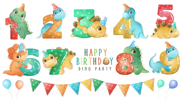 Free Vector | Cute little dinosaur with numbering for birthday party collection