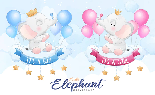 Free Vector | Cute little elephant flying with balloon watercolor illustration