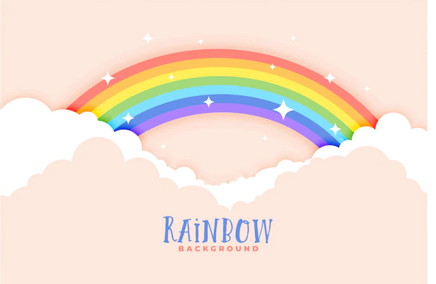 Free Vector | Cute rainbow and clouds pink background