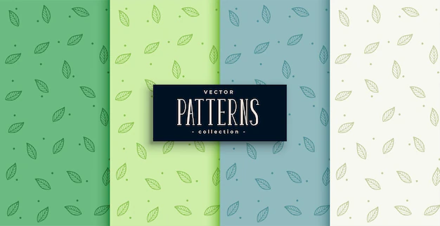 Free Vector | Cute small leaves seamless pattern set