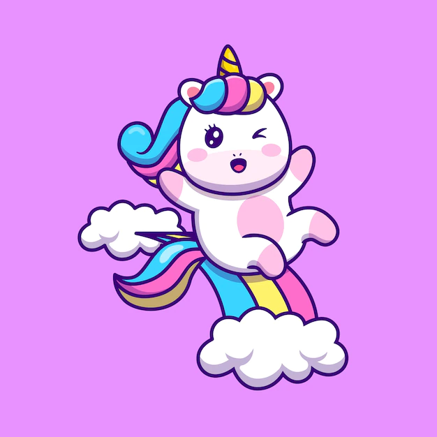 Free Vector | Cute unicorn sliding on rainbow cartoon vector  illustration. animal fantasy  concept isolated  vector. flat cartoon style