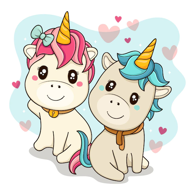 Free Vector | Cute unicorns couple illustrated
