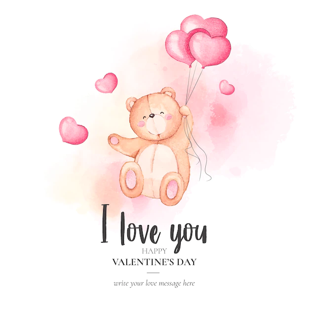 Free Vector | Cute valentine's day background with watercolor teddy bear