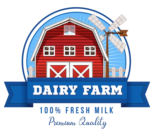Free Vector | Dairy farm label with barn cartoon