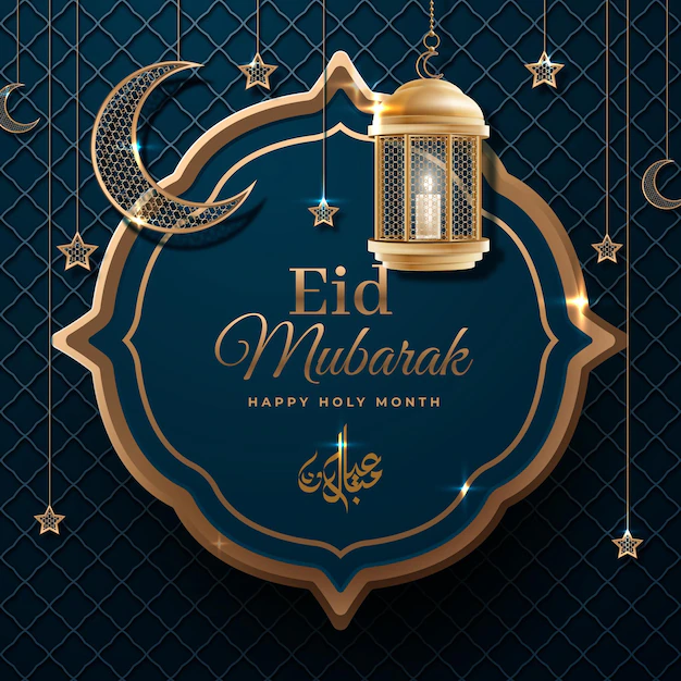 Free Vector | Dark moon and candle realistic eid mubarak