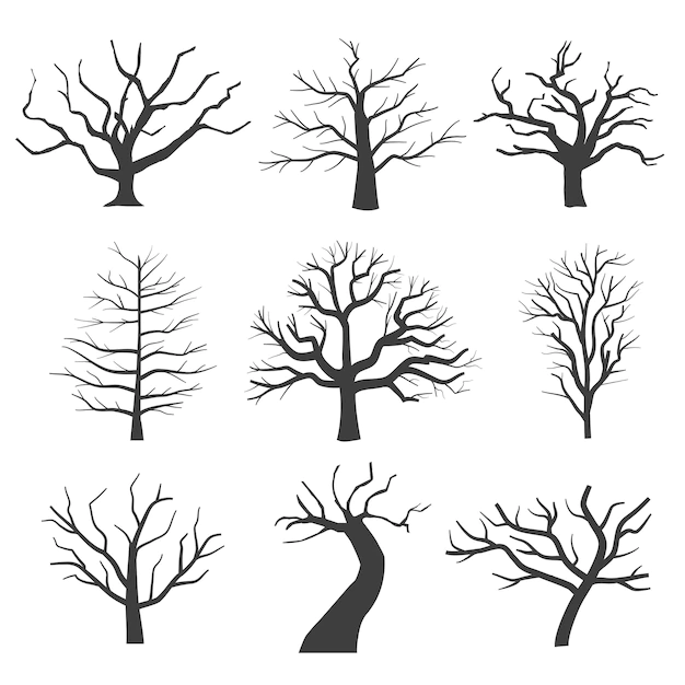 Free Vector | Dead tree silhouettes. dying black scary trees forest  illustration. natural dying old tree of set