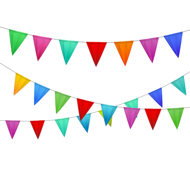 Free Vector | Decorative colorful party slingers pennants red blue yellow orange pink against white background realistic image