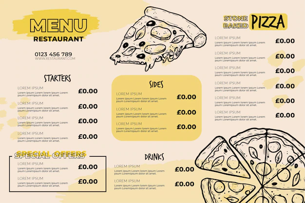 Free Vector | Delicious pizza restaurant menu