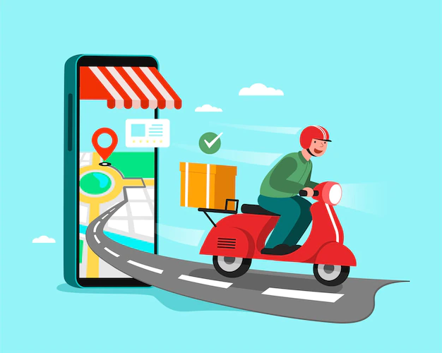 Free Vector | Delivery staff ride motorcycles , shopping concept.