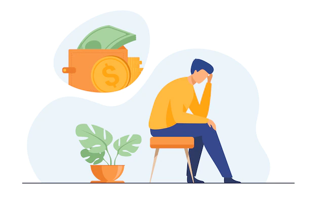 Free Vector | Depressed sad man thinking over financial problems
