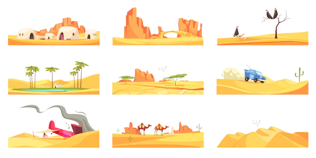 Free Vector | Desert scenery compositions set