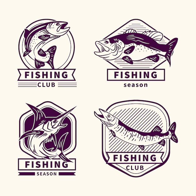 Free Vector | Detailed vintage fishing badge collection