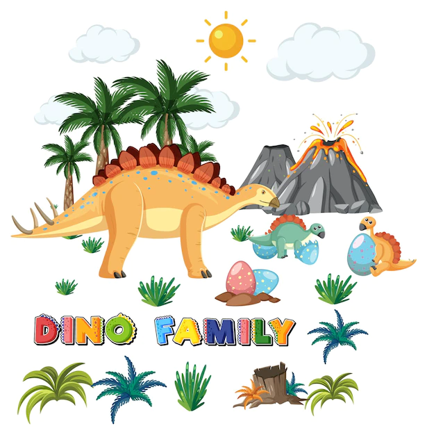 Free Vector | Dinosaur family with forest objects