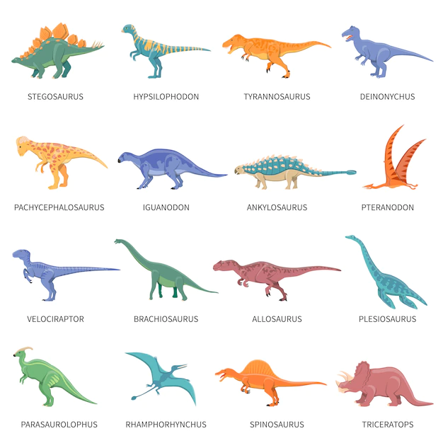 Free Vector | Dinosaurs colored isolated icons set
