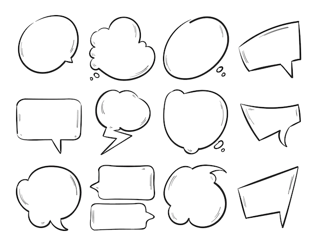 Free Vector | Doodle blank speech bubbles, hand drawn cartoon thinking shapes  set.