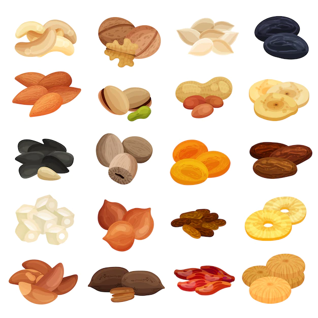 Free Vector | Dried fruits nuts collection