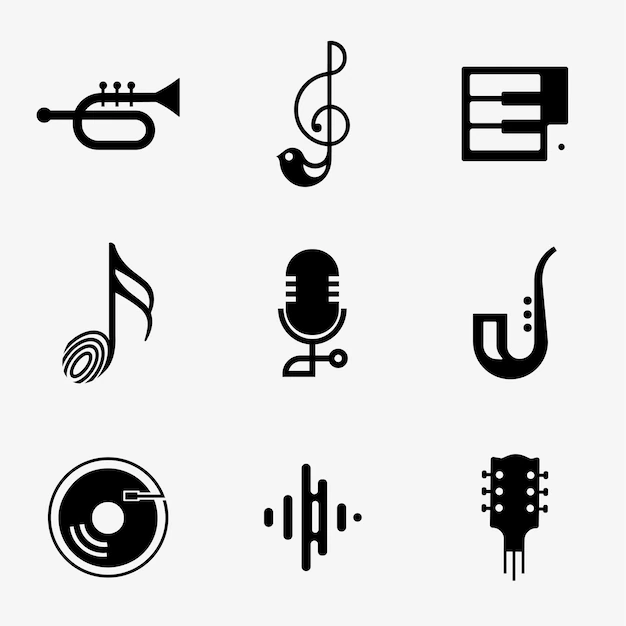 Free Vector | Editable flat music  icon  set in black and white