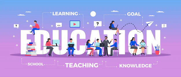 Free Vector | Education horizontal typography banner set with learning and knowledge symbols flat  illustration