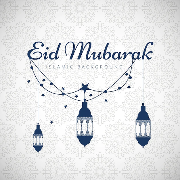 Free Vector | Eid mubarak background with blue lanterns