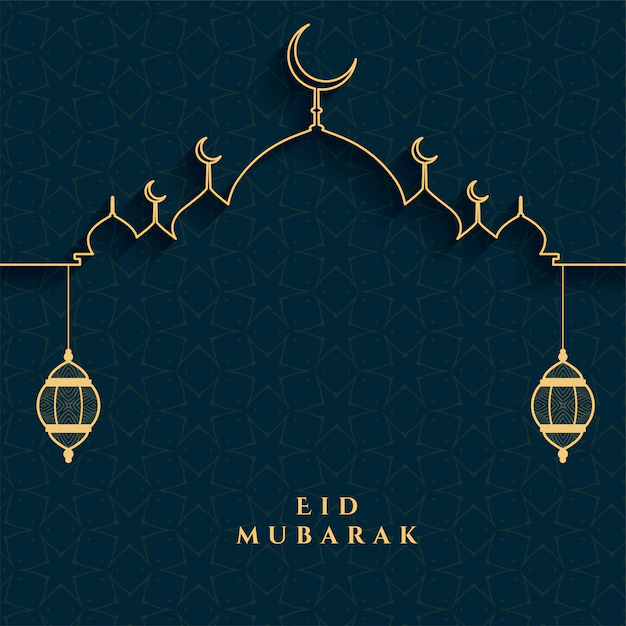Free Vector | Eid mubarak festival card in golden and black colors