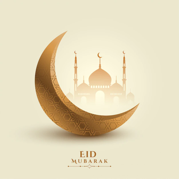 Free Vector | Eid mubarak moon and mosque beautiful background