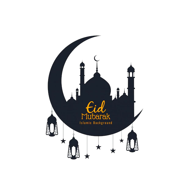 Free Vector | Eid mubarak, religious islamic silhouettes with crescent moon