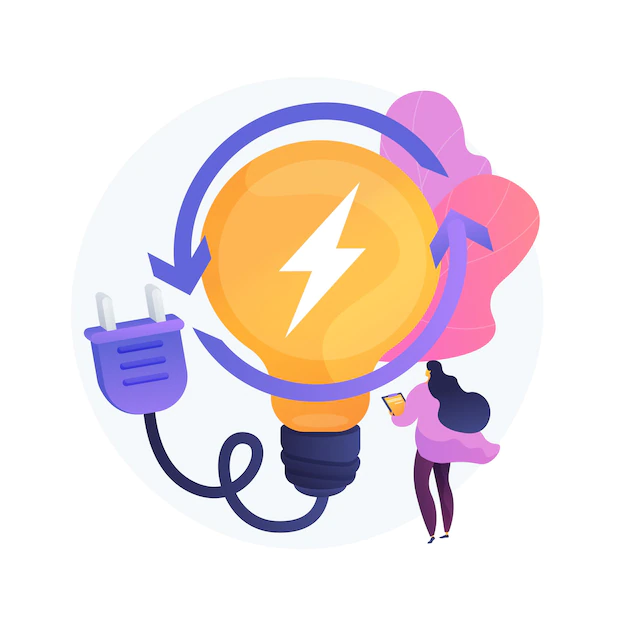 Free Vector | Electric charge, electricity generation, light production. female pc user with electrical appliance cartoon character. device charging.