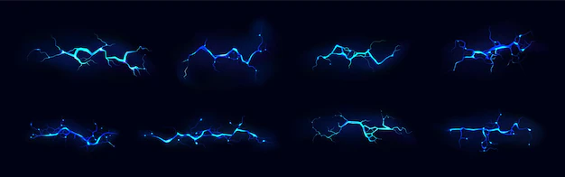 Free Vector | Electric thunderbolt strike set of blue color during night