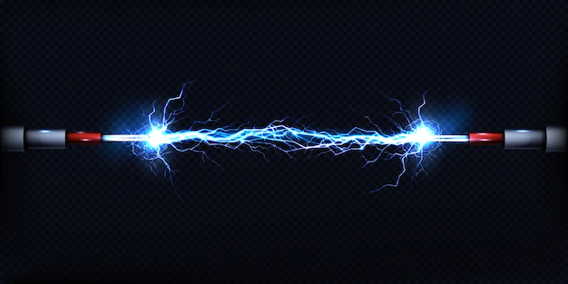 Free Vector | Electrical discharge passing through air between two pieces of naked wires