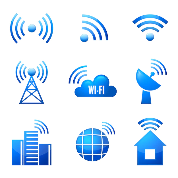 Free Vector | Electronic device wireless internet connection wifi symbols glossy icons or stickers set isolated vector illustration