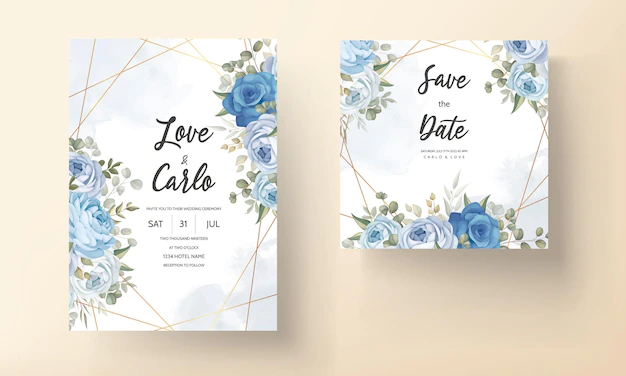 Free Vector | Elegant blue floral wedding invitation template