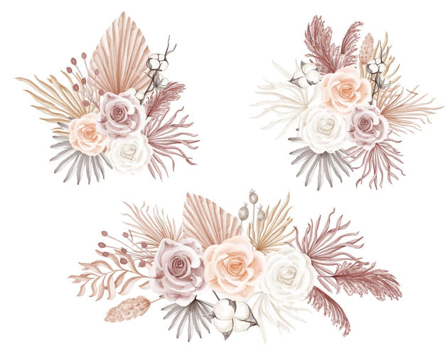 Free Vector | Elegant boho rose watercolor flower arrangement